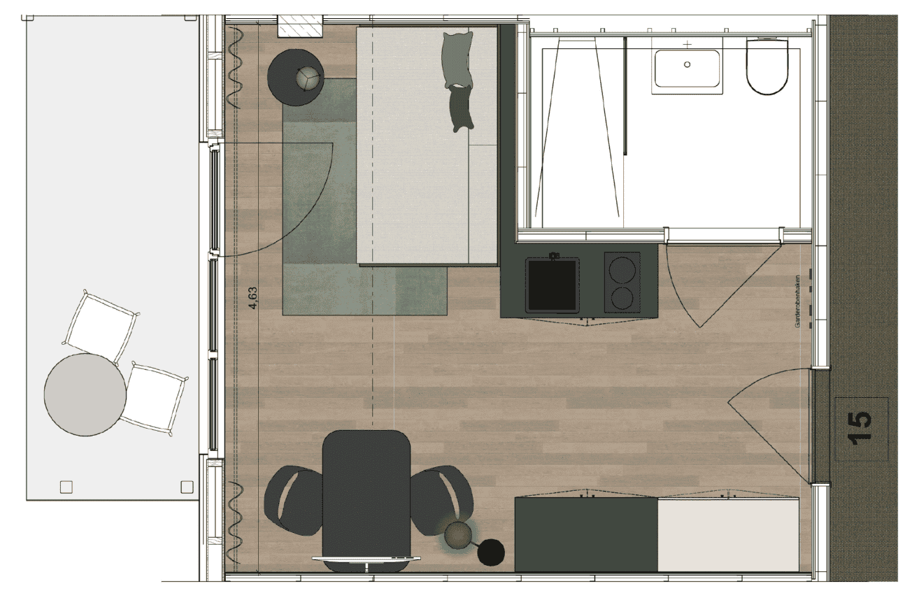 Grundriss einer Wohnung vom Typ A im The Bloom Homes