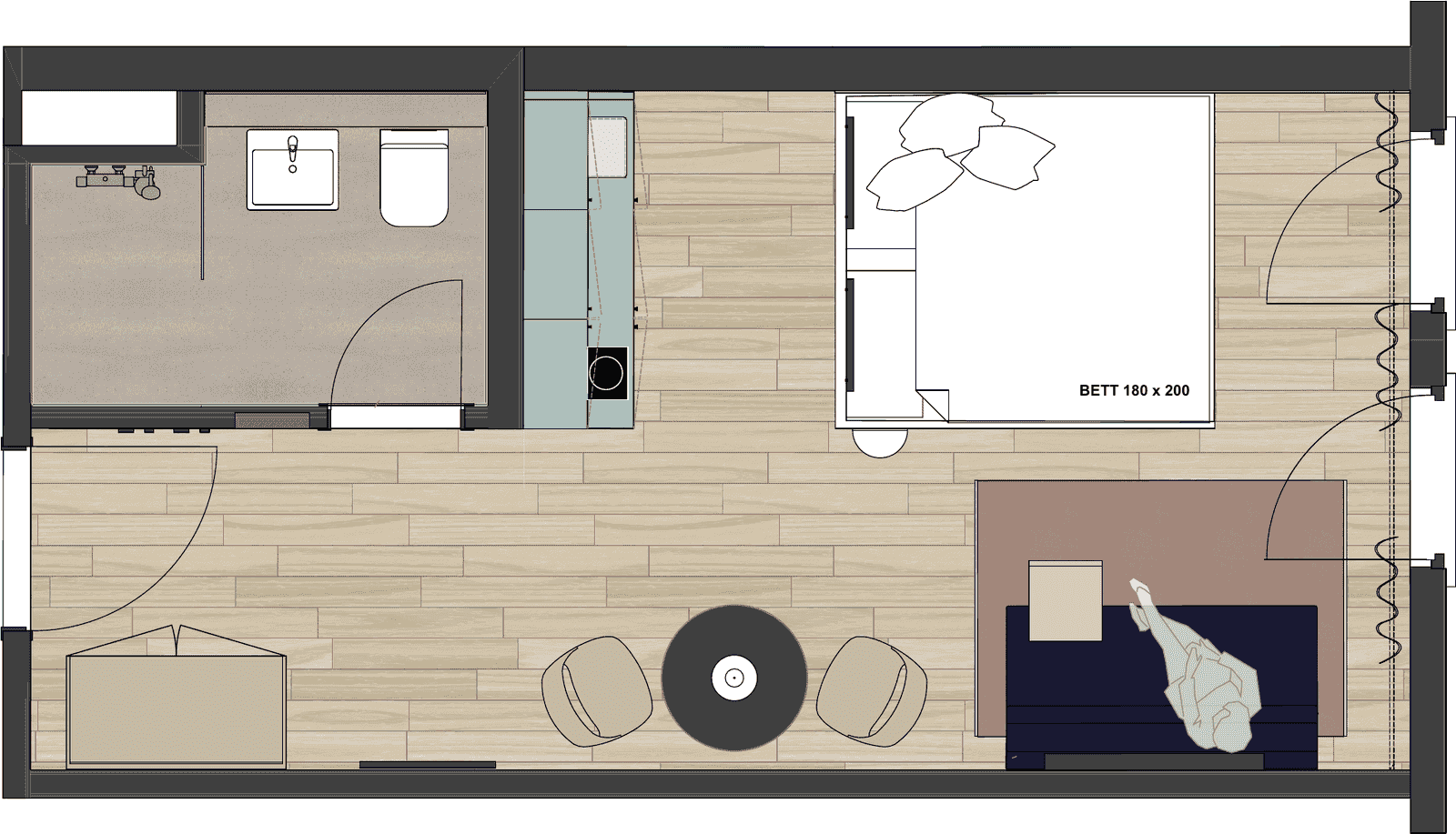 Grundriss einer Wohnung vom Typ Eastside D